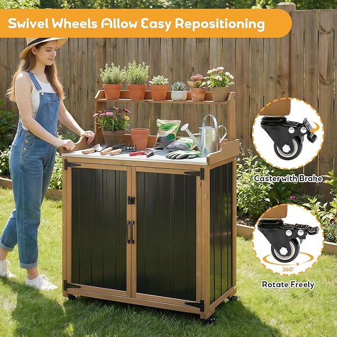 Potting Bench Table & Outdoor Storage Cabinet - Image 3