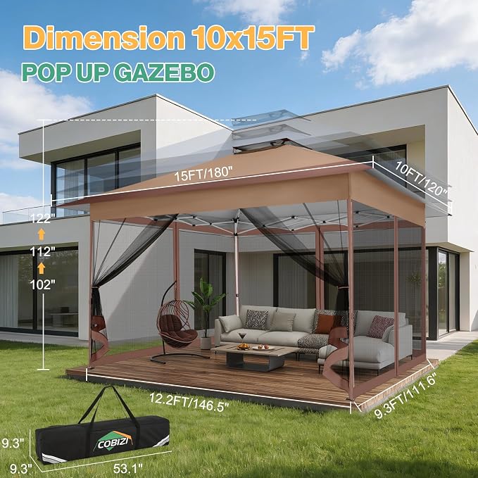 C0BIZI Gazebo 10x15 Pop up Canopy, Gazebos on Clearance-Canopy Tent - Image 2