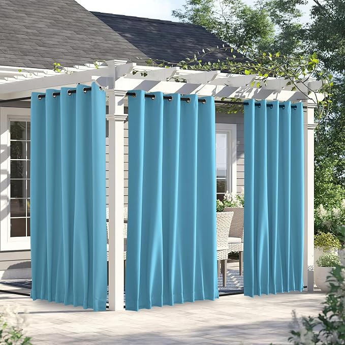 NICETOWN Weighted Curtains for Patio Waterproof W66xL84 Teal Blue 2 Panels | by NICETOWN