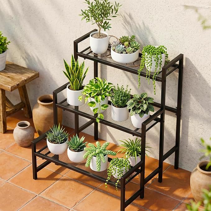 3-Tier Expandable Metal Plant Stand, Adjustable Stair Rack | Expandable 3-tier - Image 4