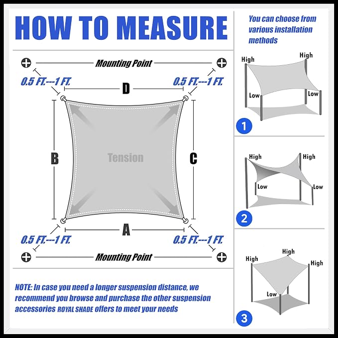 Royal Shade 17' x 19' Grey Rectangle Square Sun Shade Sail Order to Make - Image 6