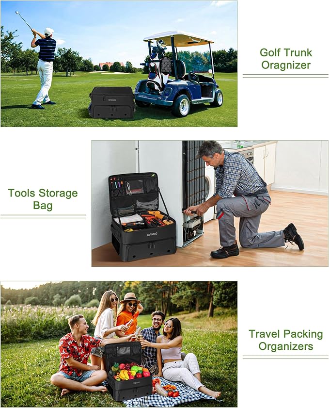 Golf Trunk Organizer, Waterproof Car Golf Locker with Separate Ventilated Compartment for 2 Pair Shoes, Golf Storage for Balls, Tees, Cap, Clothes, Gloves, Accessories, Gifts for Men, Women