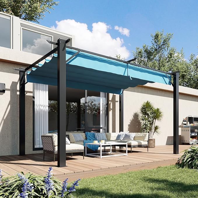 Aoxun 10'x12' Outdoor Retractable Pergola, Heavy Duty Metal Frame Pergola by Aoxun