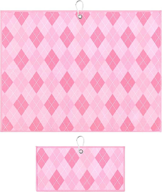 Microfiber Golf Towels for Golf Bags & Carts - Premium Weave Waffle & Ball Towels with Carabiner Clip, Essential Accessories for Men, Women, and Kids Golfer Gifts, Set of 2 (Argyle)