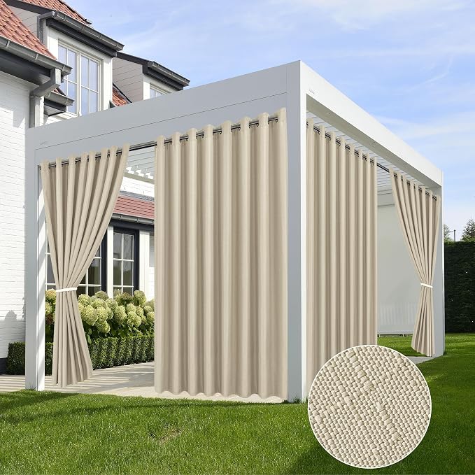Linen Outdoor Curtains for Patio Waterproof 4 Pcs 110x84 In Cream | Light by HolidayIdeas