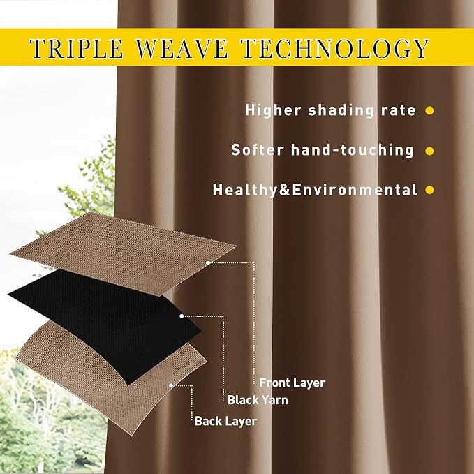 NICETOWN Outdoor Curtains for Patio Waterproof & Windproof W100xL108 Tan | - Image 7