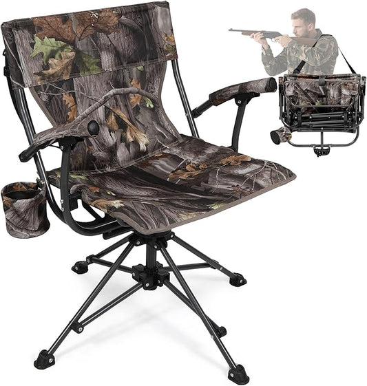 REDCAMP 360° Swivel Hunting Chairs for Ground Blinds, Camo Camping Chairs Portable Folding, Hunting Seats with Hard Arms for Fishing Camping