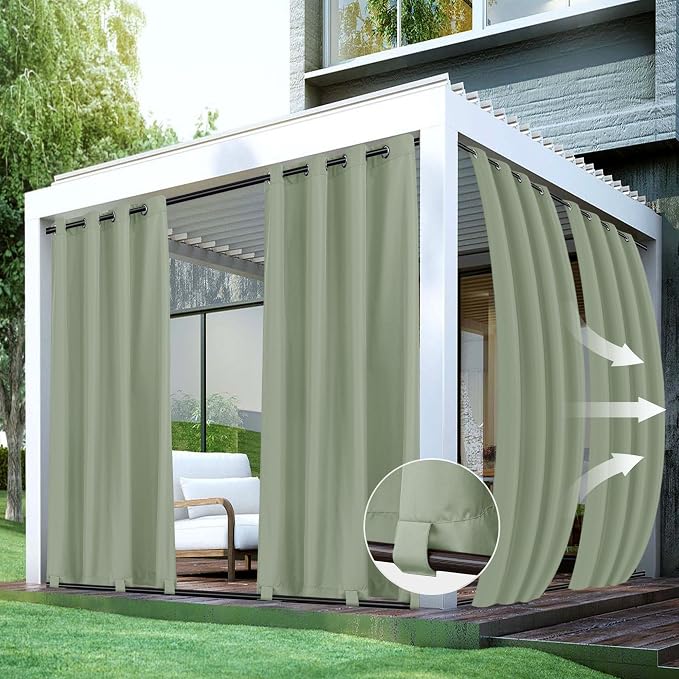 Windproof Outdoor Curtains for Patio Waterproof 4 Pcs 54x84 In Sage Green | by HolidayIdeas