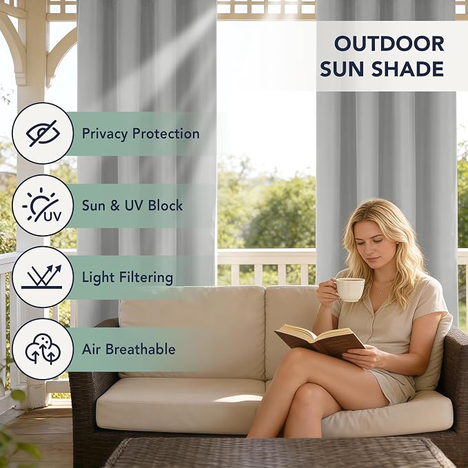 Patio Curtains Outdoor Waterproof, Privacy Drapes | Weatherproof & Sun Blocking - Image 3