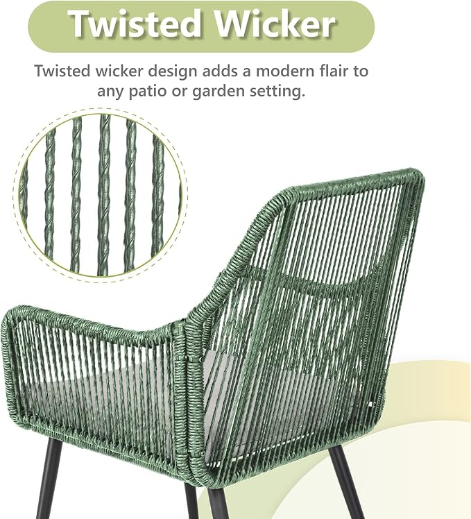 Patio Dining Chairs Outdoor Dining Chairs Set of 4, Woven Twisted Wicker Rattan - Image 4