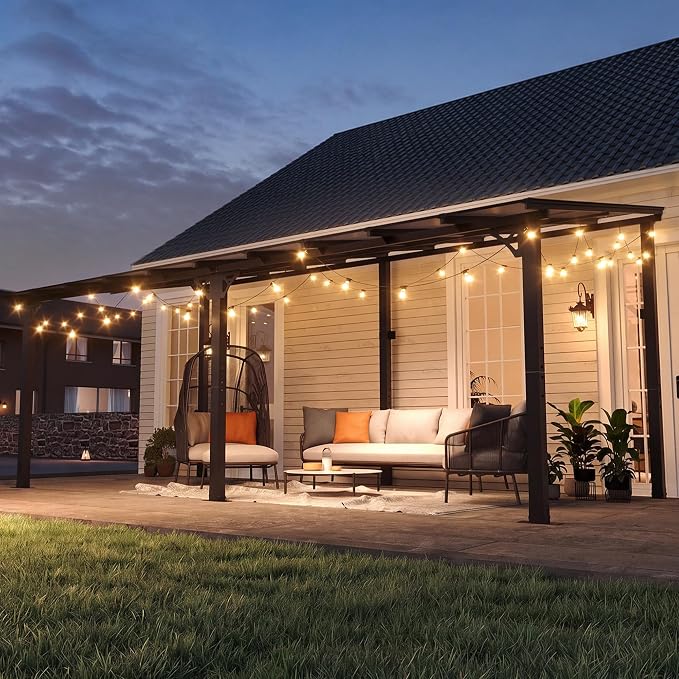 10' x 16' Lean to Gazebo Pergola, Hardtop Gazebo Metal Large Galvanized Steel by Breezestival