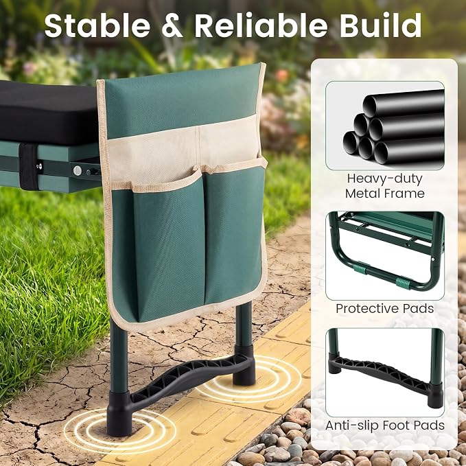 2-in-1 Garden Kneeler and Seat, Folding Garden Seat w/EVA Foam Kneeling Pad & - Image 6