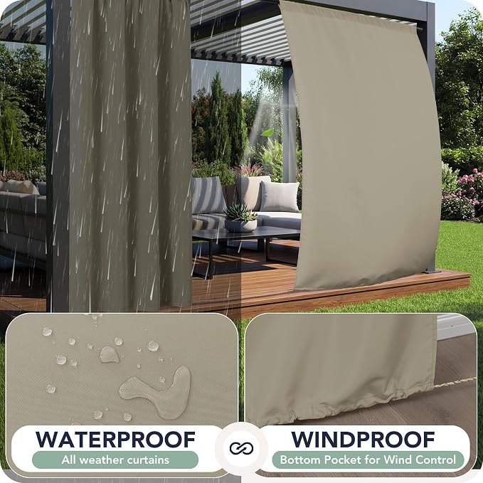 Outdoor Curtains for Patio Waterproof, 8 Panels, Rod Pocket | Weatherproof & - Image 2