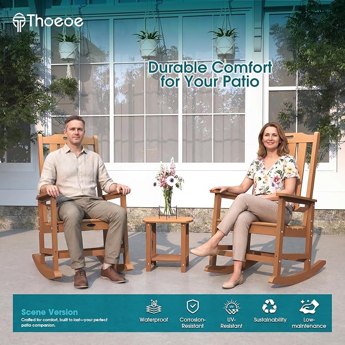THOEOE Outdoor Rocking Chairs Set of 8, Oversized Patio Rocking Chair | HDPE - Image 2