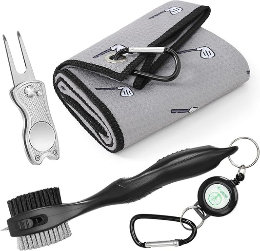 Mile High Life Printed Golf Towel(16"x24"), Brush Tool Kit, Divot Repair Tool, Microfiber Towel，Brush with 2FT Retractable Cord, Repair Tool w Magnetic Golf Ball Marker