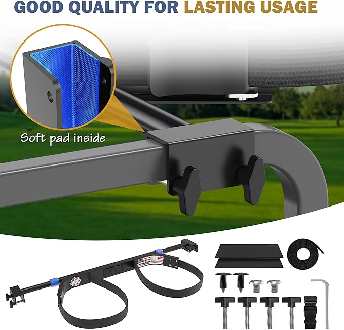 Golf Cart Bag Holder Bracket – Lightweight & Sturdy, No Drilling Required, Adjustable Attachment for EZGO, Club Car, Yamaha 2+2 Rear Seats with 1-Inch Square Tube
