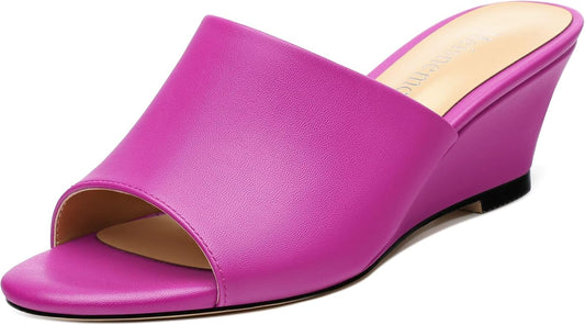 Wedge Sandals for Women Open Toe Wedge Heels Womens Matte High Heel Sandal Round Toe Heeled Wedge Sandals Slip on Casual shoes 2 inch
