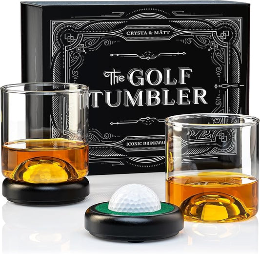 Golf Whiskey Glass Set | Golf Ball Shot Glasses | 12 oz Whiskey Glasses | Gifts for Golfers | Cool Stuff for Golfers | Birthday Gifts for Men and Women | Uncle Gift | Whiskey Presents for Golfer