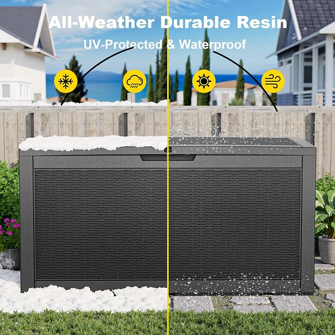 PatioZen 150 Gallon Resin Deck Box, Lockable Patio Outdoor Storage Box - Image 4