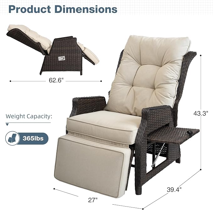 Outdoor Recliner with Adjustable Backrest and Footrest, PE Rattan Lounge Chair - Image 2