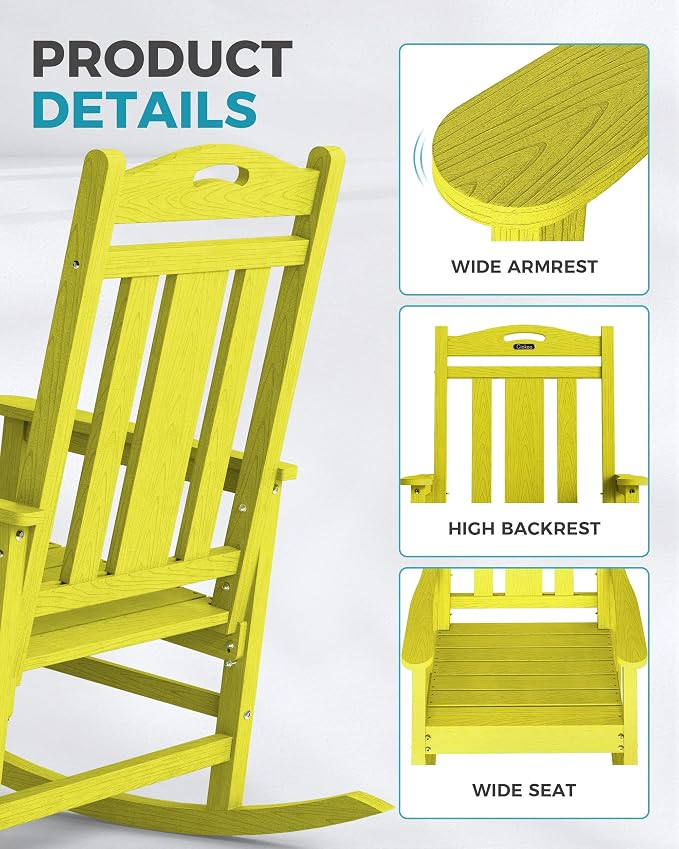 Oversized Outdoor Rocking Chairs Set of 2, 380lbs Heavy-Duty Large Patio Rocker - Image 5