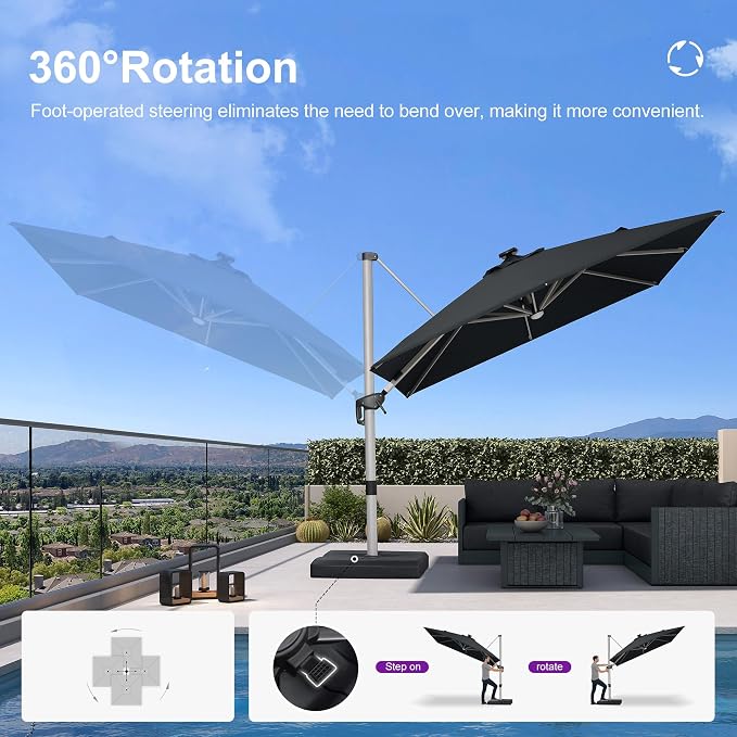 PURPLE LEAF Cantilever Umbrella 9' X 12' Solar LED Light Patio Deck, Stays - Image 5