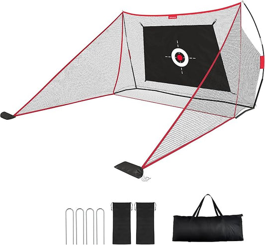 10x7ft Golf Hitting Net with Built in Side Barriers, Heavy Duty Practice Net for Driving Swing Chipping Home Simulator Training, Portable Training Aid with Carry Bag