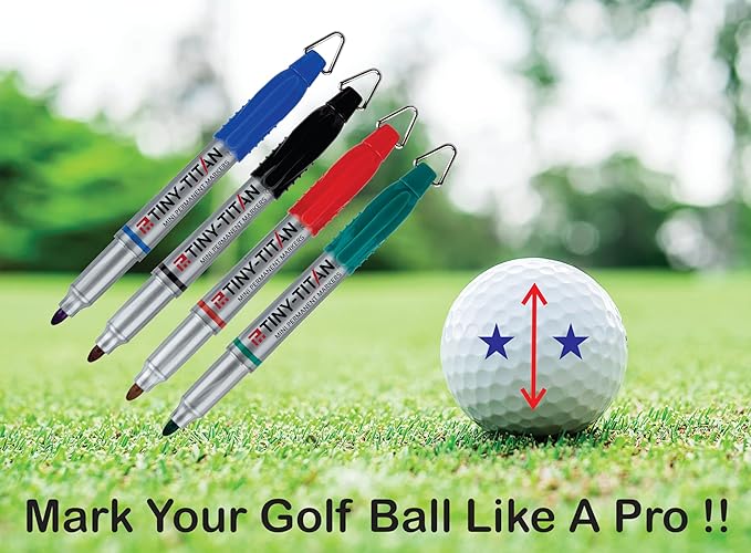 Tiny-Titan Mini Markers, Keychain Clip, Golf Ball Marker, Clip On Nurse's Badge - TURQUOISE Ink - Fine Point - 4 Pens Per Pack