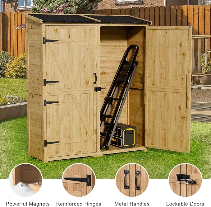 Gizoon Outdoor Cabinet, Waterproof Roof, Double Lockable Wooden Shed | 2 - Image 4