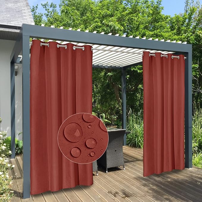 Easy-Going 100% Waterproof Outdoor Curtains 54x120 inch, Terra Red | Windproof by Easy-Going