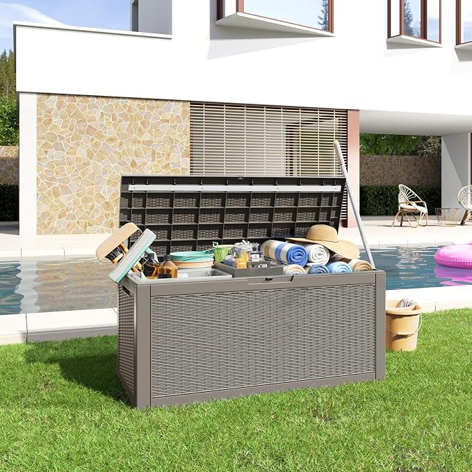PatioZen 120 Gallon Resin Deck Box, Lockable Patio Outdoor Storage Box - Image 4
