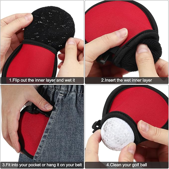 PATIKIL Golf Ball Washer Pouch, 1 Pack Portable Golf Balls Cleaner Pocket Bag with Hanging Clip for Women Men Golf Exercise, Army Green