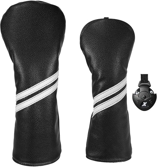 Golf Head cover Set - 2pcs Golf Club Head Covers for Driver and Hybrids Woods with Interchangeable No. Tag