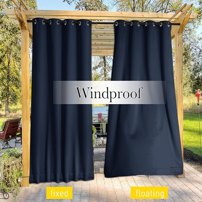 NICETOWN 2 Panels Thermal Outdoor Curtains Windproof W52xL72 Navy Blue | - Image 6