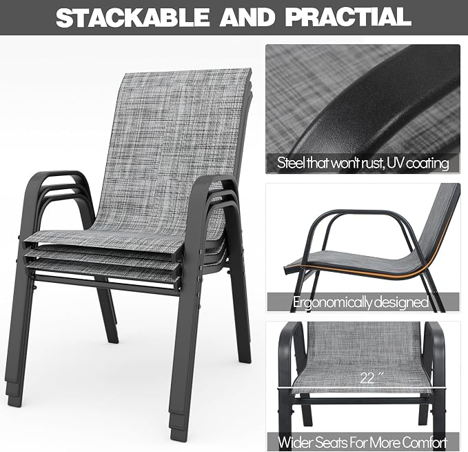 Light Blue Patio Chairs Set of 4, Stackable Outdoor Dining Chairs - Image 6