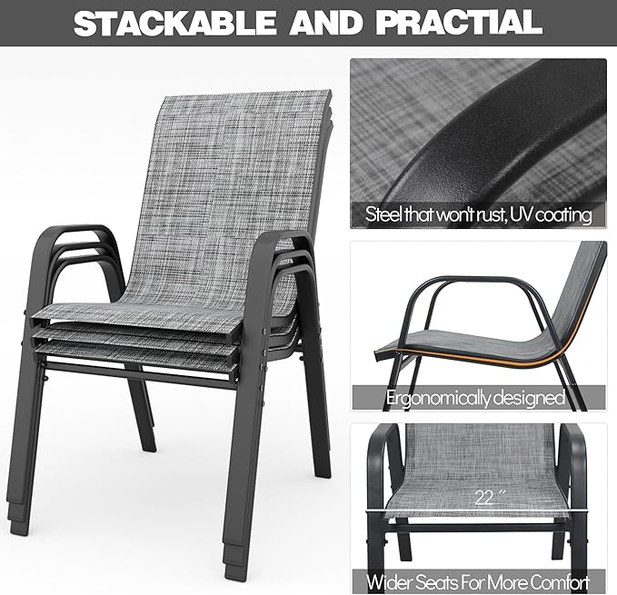 Stackable Patio Chairs Set of 8, Outdoor Chairs Set - Image 7