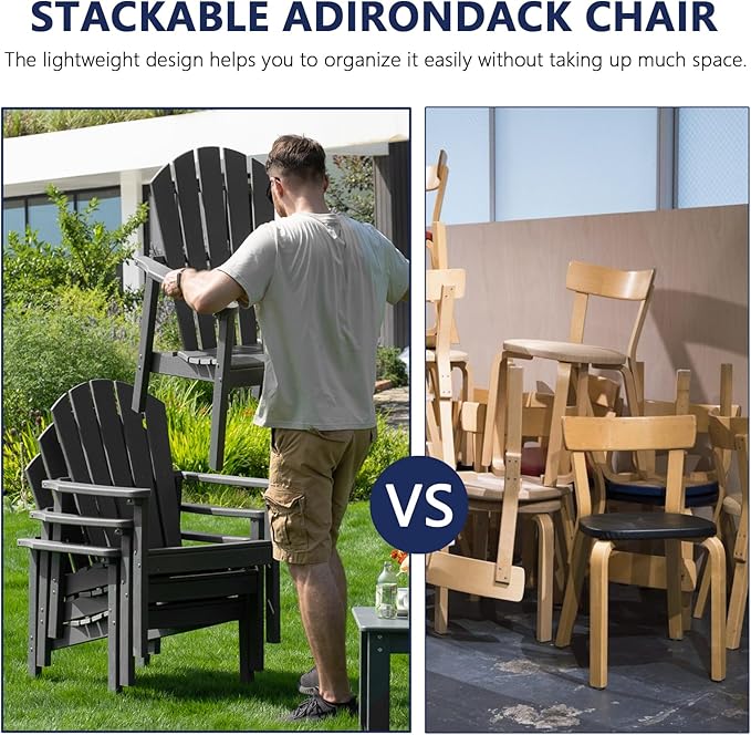 Stackable Adirondack Chairs Set of 4, Compact HDPE - Image 3