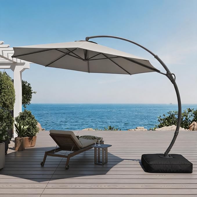 Outdoor Patio Umbrella with Base included, 12 FT Deluxe Curvy Cantilever - Image 9