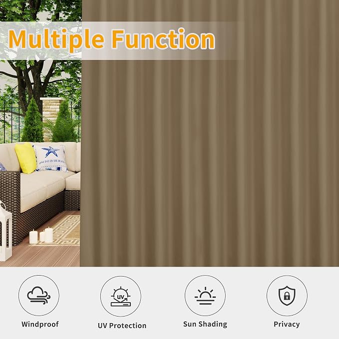 Easy-Going Outdoor Patio Curtains 2 Panels, 110x84 inch, Khaki | Privacy - Image 5