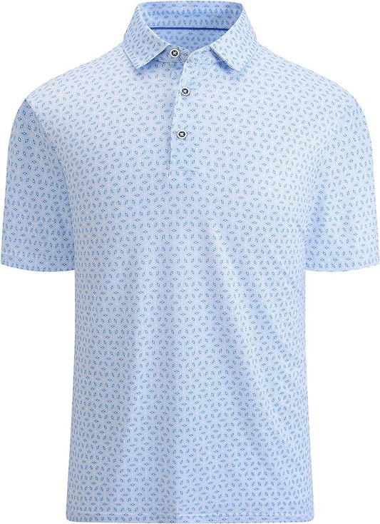 Esabel.C Golf Shirts for Men Dry Fit Performance Short Sleeve Print Moisture Wicking Collared Shirt
