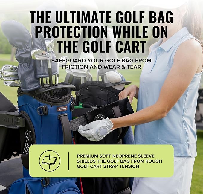 Stripebird - Premium Golf Cart Strap Sleeve Protector - Save Your Golf Bag from Golf Cart Straps - Includes Magnetic and Steel Plate for Magnetic Golf Accessories