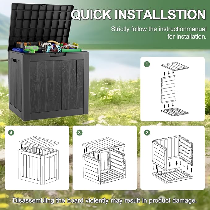 Deck Box, 32 Gallon Resin Indoor and Outdoor Storage Boxes Waterproof - Image 6