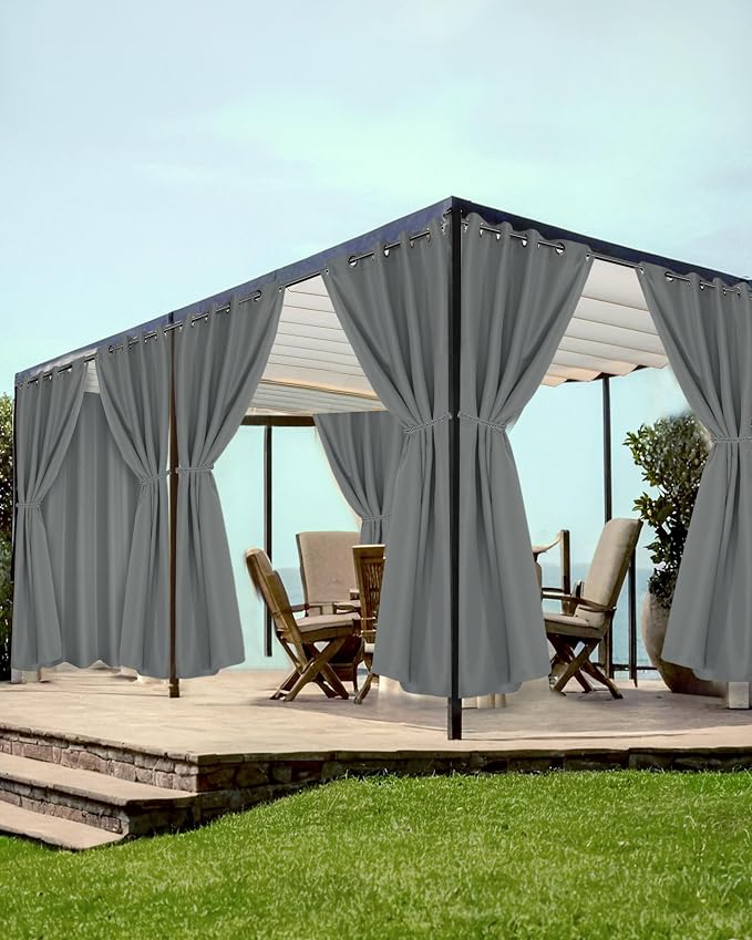 Grommet Outdoor Curtains for Patio Waterproof 8 Pcs 54x95 In Grey | by HolidayIdeas