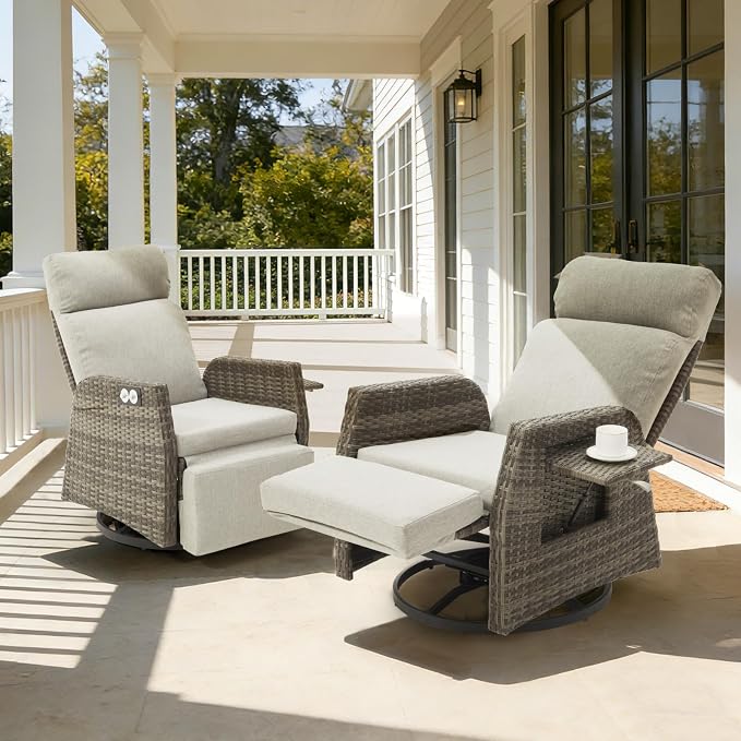 Outdoor Swivel Recliner Chair, Adjustable Rattan Patio Recliners | Independent by Unknown