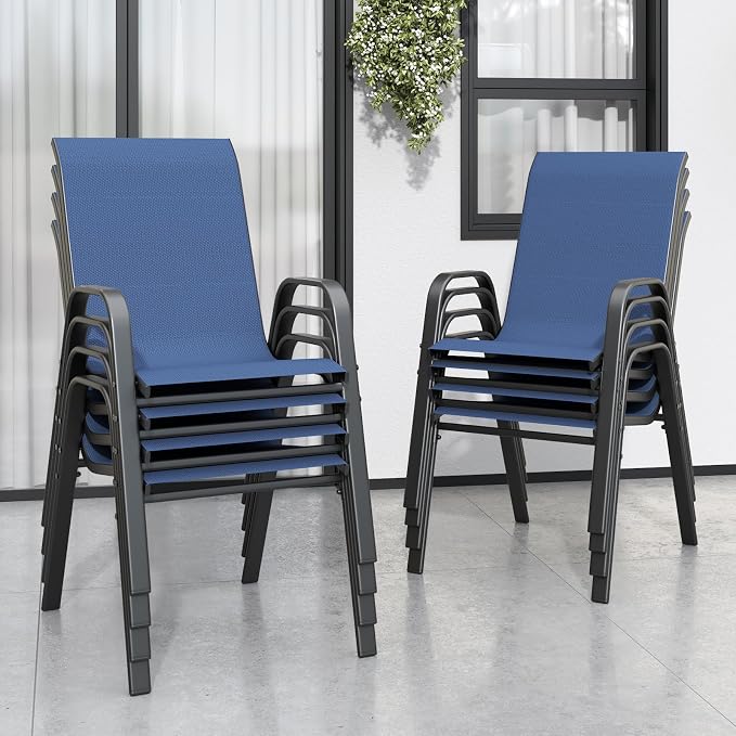 Stackable Patio Chairs Set of 8, Outdoor Chairs Set by Vimstora