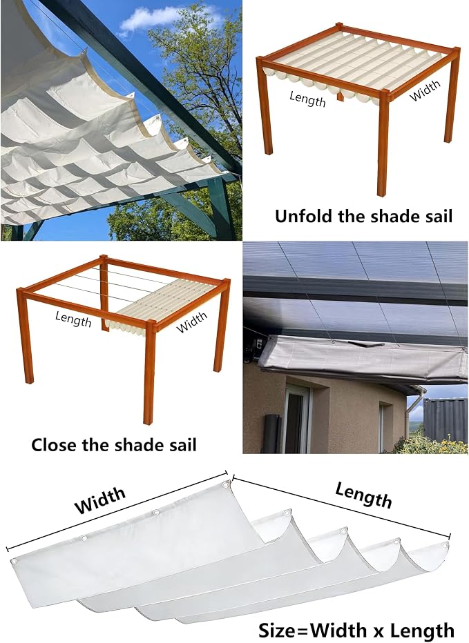 Retractable Waterproof Wave Sun Shade Canopy Pergola Cover Shade Sail Awning 3' - Image 5