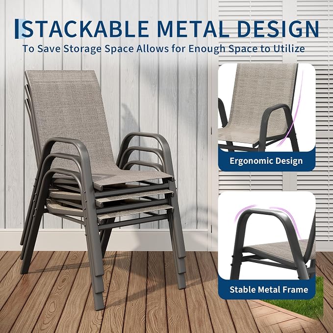 GarveeLife Stackable Outdoor Chairs Set of 4, All Weather Patio Chairs - Image 6
