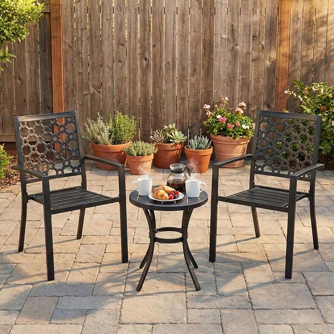 Patio Dining Chairs Set of 6, Stackable Metal High Back Chairs Set - Image 2