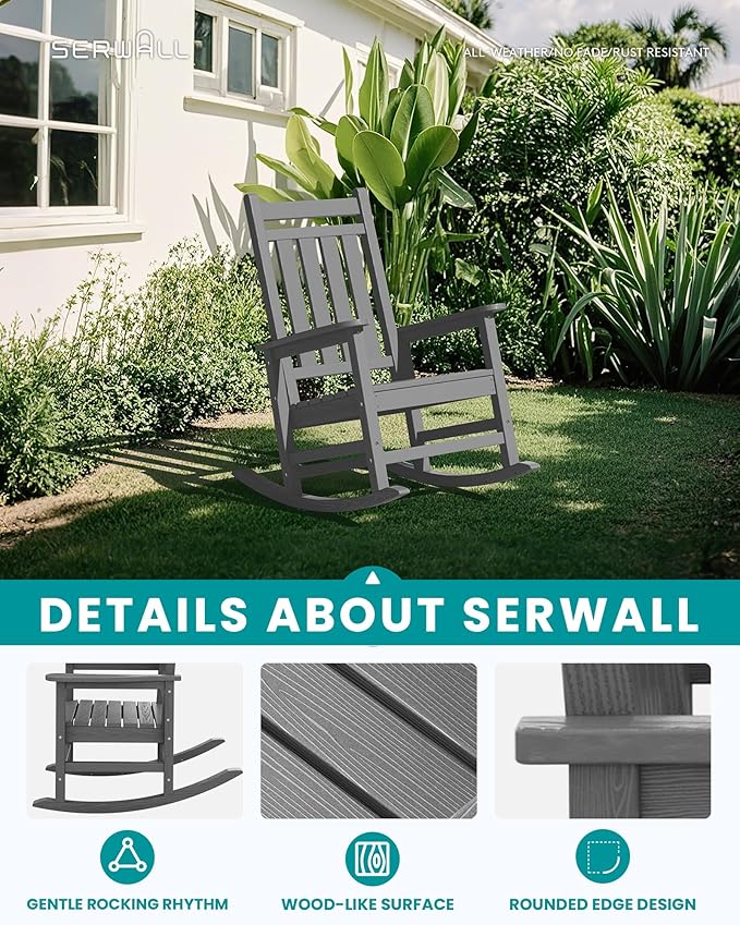 SERWALL Outdoor Rocking Chair Set of 4, HDPE Rocker - Image 4