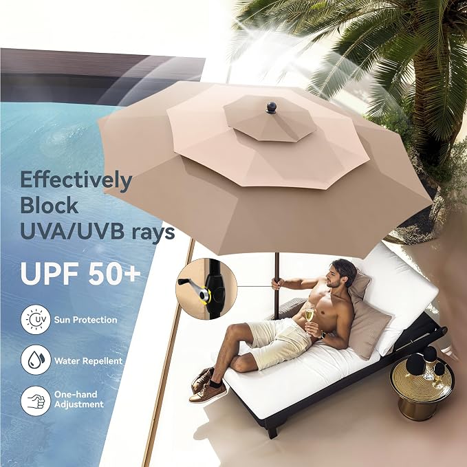PHI VILLA 10ft Outdoor Patio Umbrellas, 3 Tier Table Umbrella, 1.5" Pole - Image 3